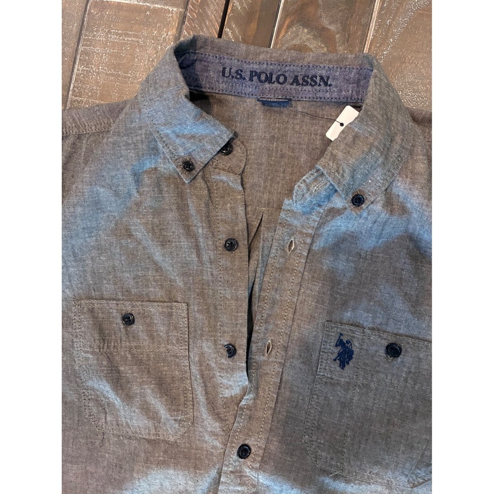 U.S.‎ POLO ASSN. Mens Long Sleeve Button Down Shirt Two Pocket Gray Small